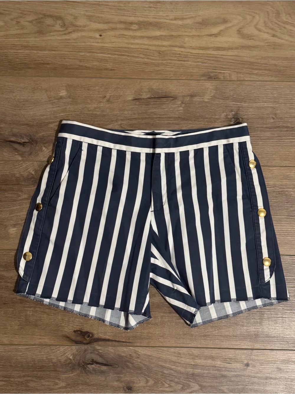 Banana Republic Navy and White Vertical Striped Women's Shorts
